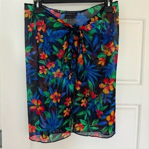 Swim Cover Summer Skirt Bright Tropical Floral Coldwater Creek OneSize Mesh Wrap